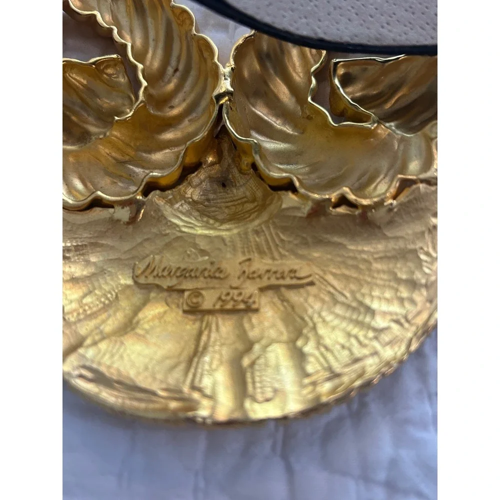 Margarita Barrera Vintage 1994 Gold Sculptural Buckle Black Belt XL 39 Inch